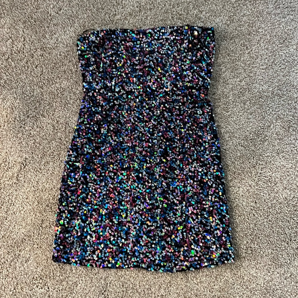 Colorful Strapless Sequence Mini Dress